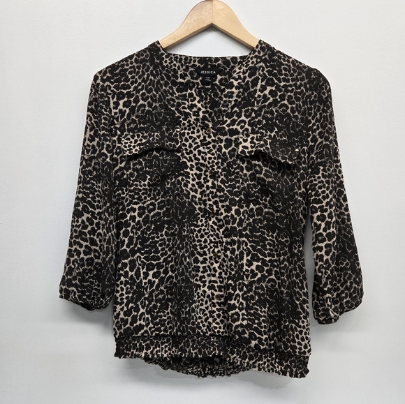 Jessica Womens Leopard Print Sheer Blouse - Picture 3 of 8
